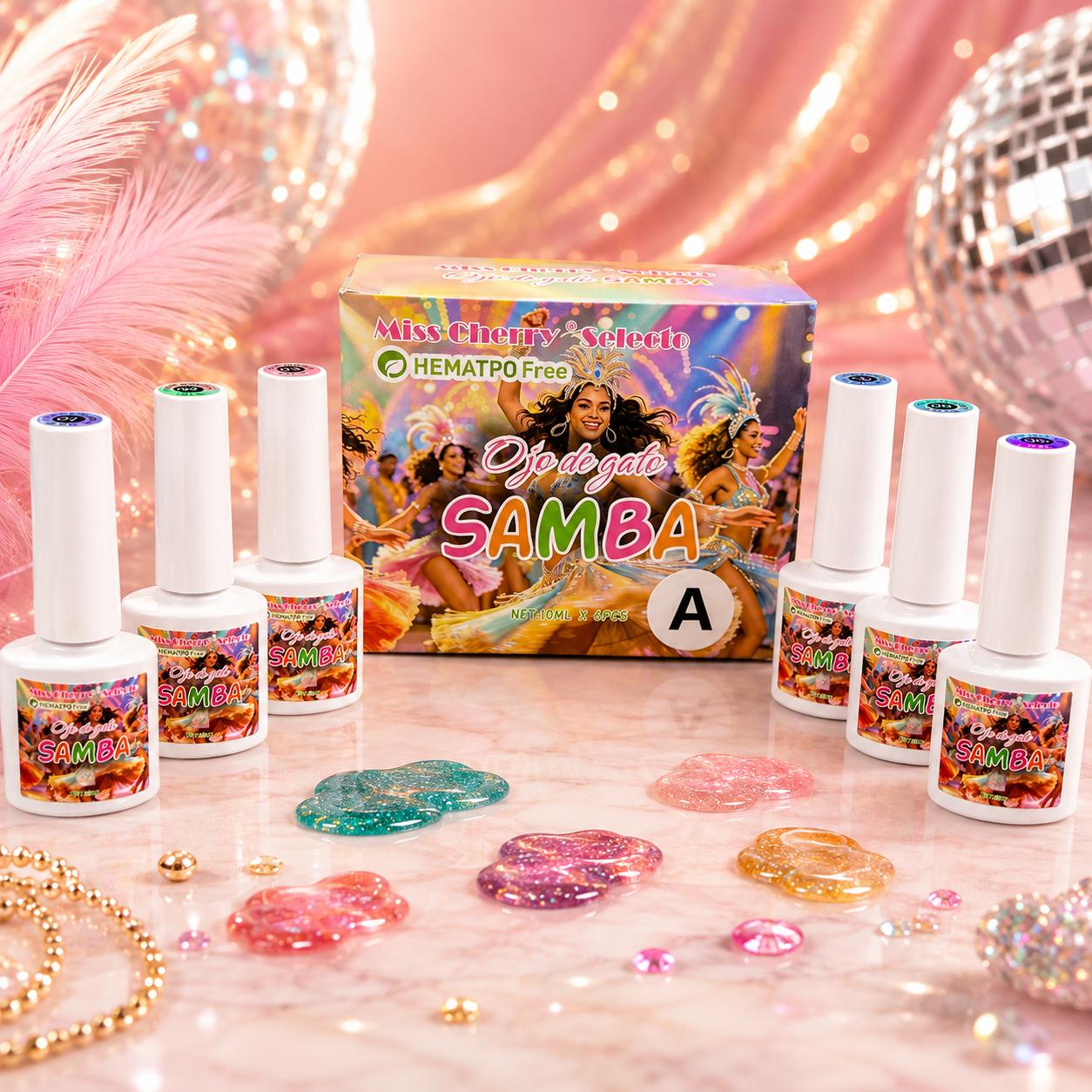 Miss Cherry Esmalte Efecto ojo de gato SAMBA 6 pcs gel semi permanente  UV LED para uñas manicura profesional Nails Art