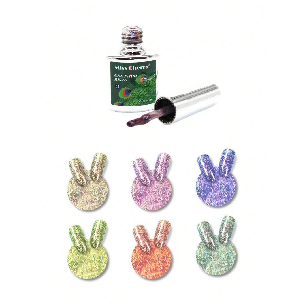 MISS CHERRY Gel esmalte semipermanente para uñas Uv Led PAVO REAL 6 pcs