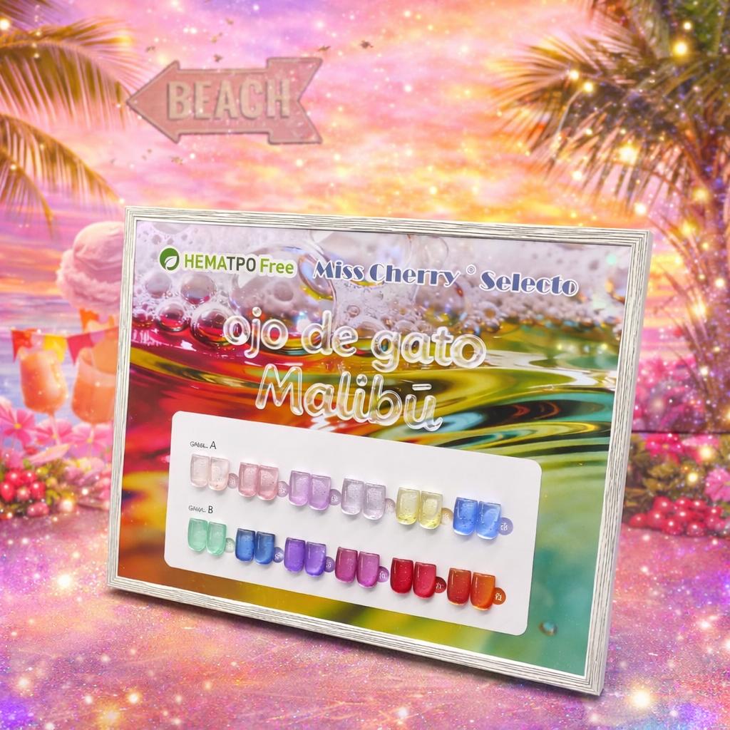 HEMATPO FREE Miss Cherry Ojo de gato Malibu TPO FREE gama multicolor 6pz profesional uñas manicura efecto