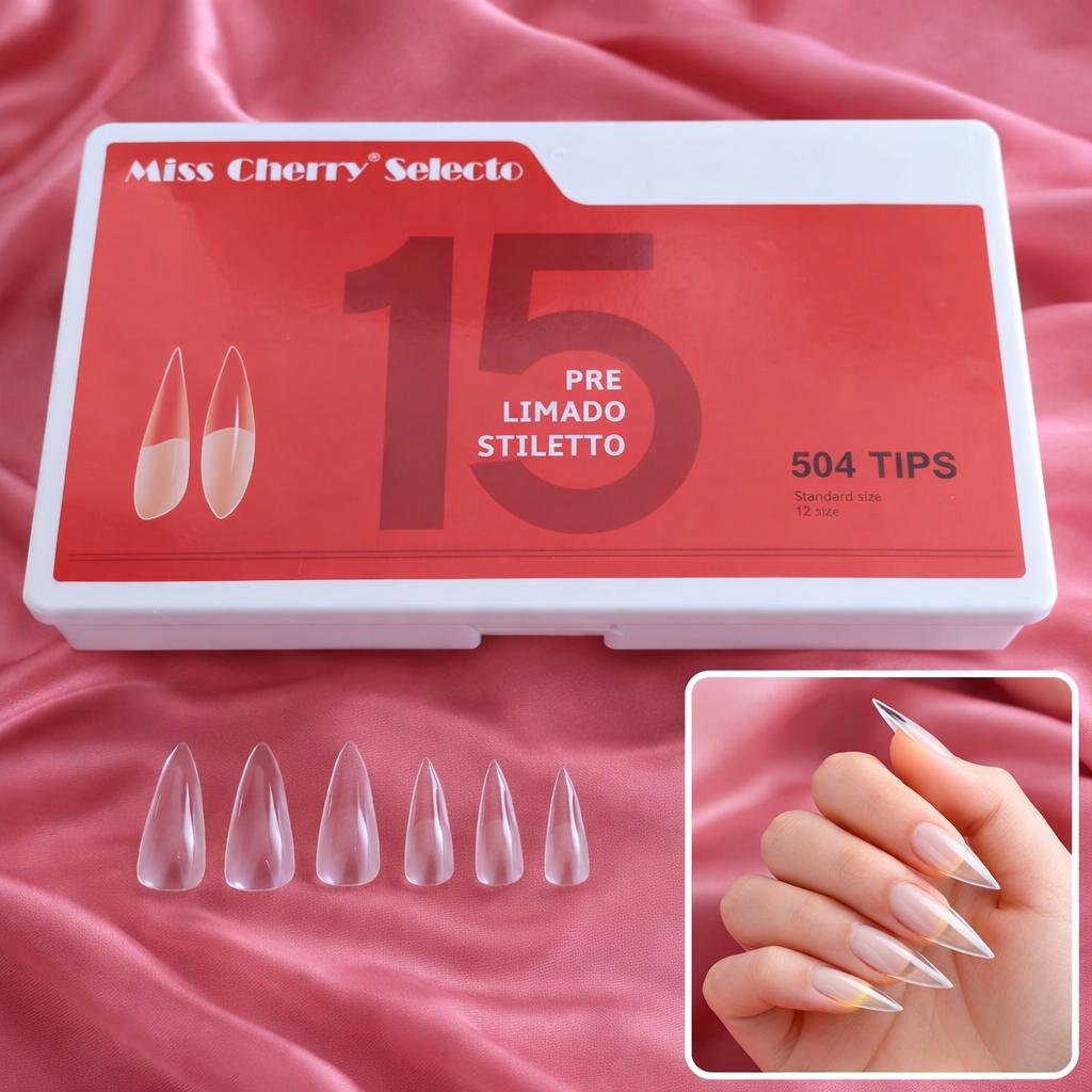 Miss Cherry 504pcs Tips Pre limado para Uñas Soft Gel Incluye 12 Tamaños Uñas Postizas Transparentes