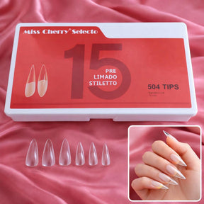 Miss Cherry 504pcs Tips Pre limado para Uñas Soft Gel Incluye 12 Tamaños Uñas Postizas Transparentes