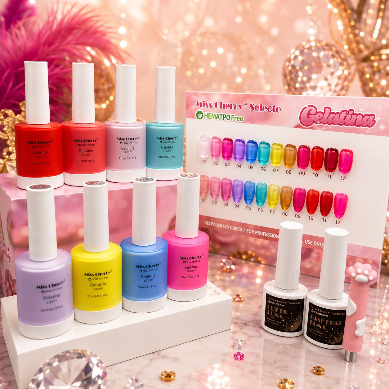 Miss Cherry Gama 21 ml Gelatina Jelly 12 piezas   gel semipermanente UV LED uñas manicura ART NAIL