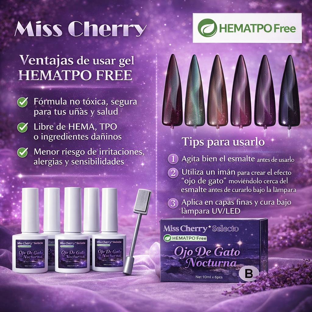 HEMATPOFree Miss Cherry gel Nocturna ojo de gato efecto gel esmalte semipermanente uña