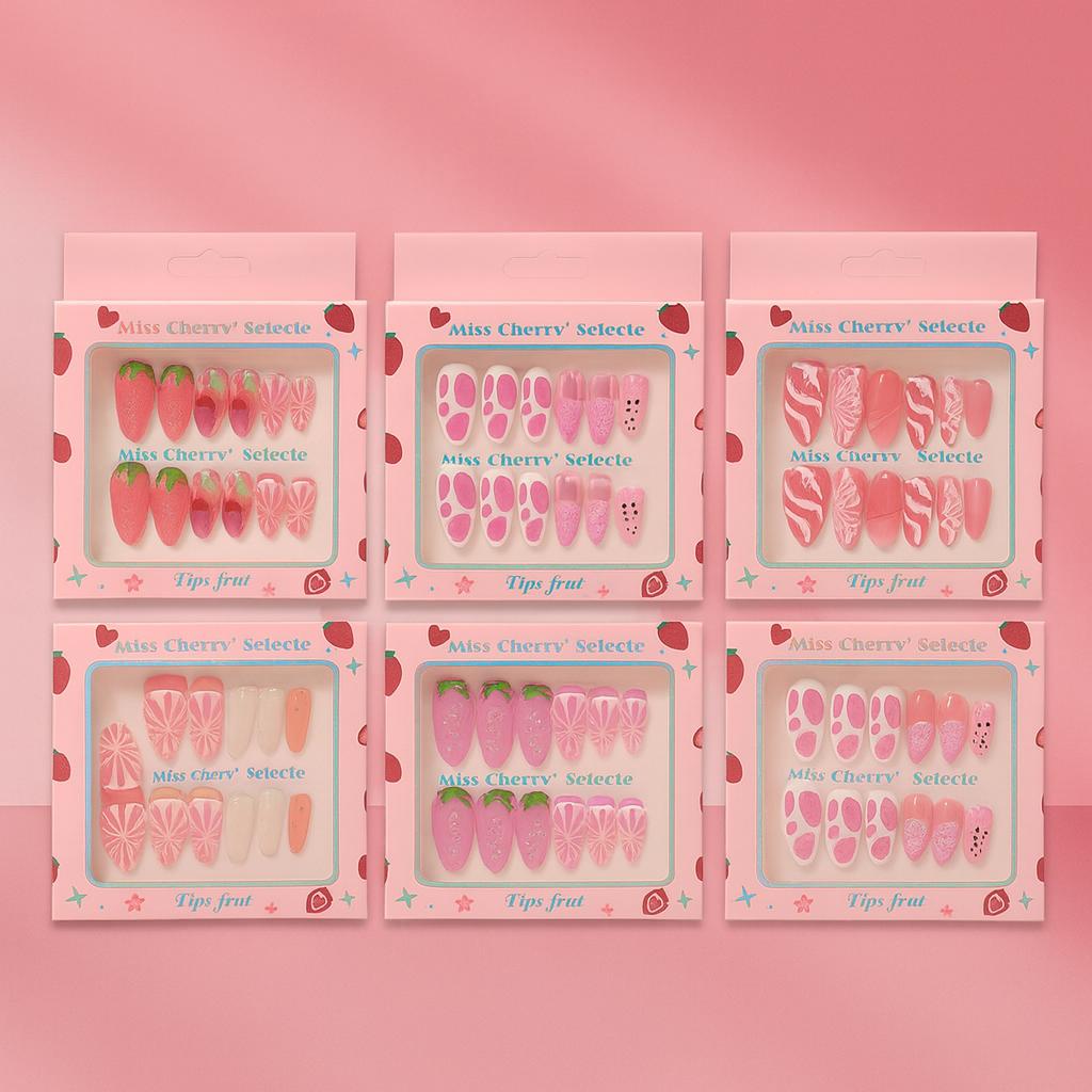 Miss Cherry Set PRESS ON con 6 modelos diferentes y kit de aplicación Fácil cada uno Uñas postizas