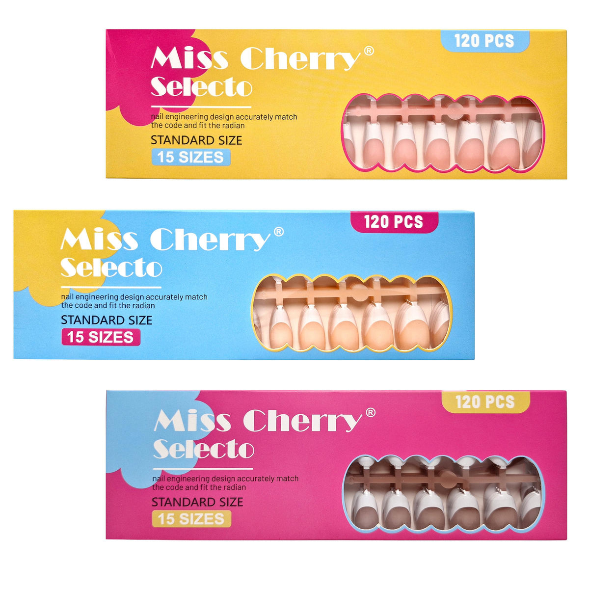 Miss Cherry Selecto TIPS para uñas Profesional NailS 120 PCS 15 Tamaños Diseño Preciso Ajuste Perfecto