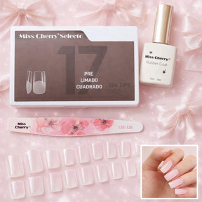 Miss Cherry Kit 504 Tips prelimados con Rubber Gel profesional y lima para extension de uñas profesional