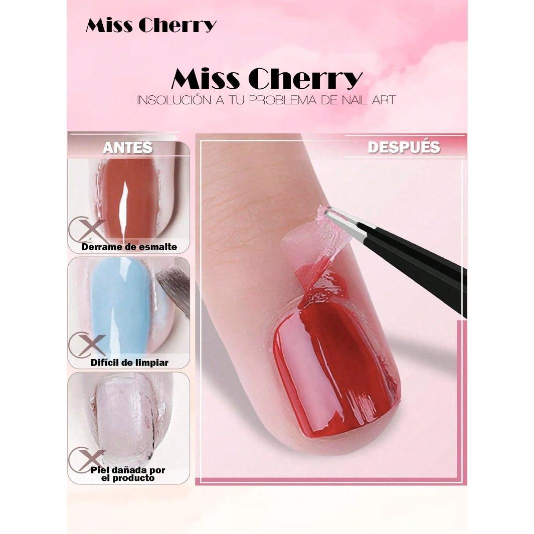 MISS CHERRY 3 Esmaltes de látex líquido para uñas, cinta protectora de esmalte de uñas, protector de la piel del dedo para la aplicacion de esmaltes, arte de uñas