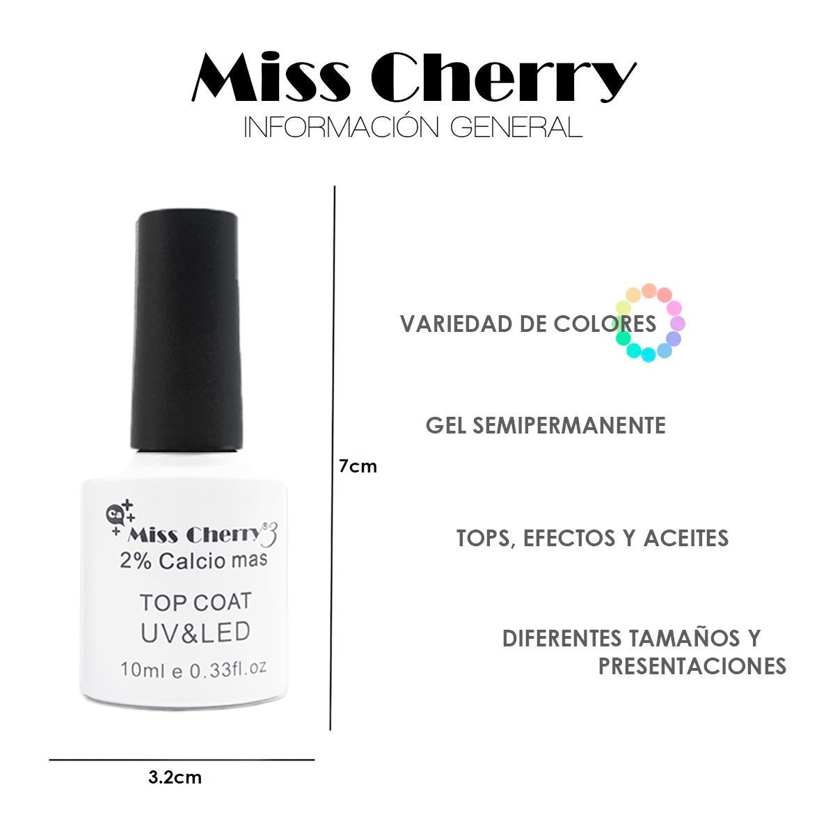 Miss Cherry TOP COAT UV&LED 2% CALCIO 10ml 12 Piezas