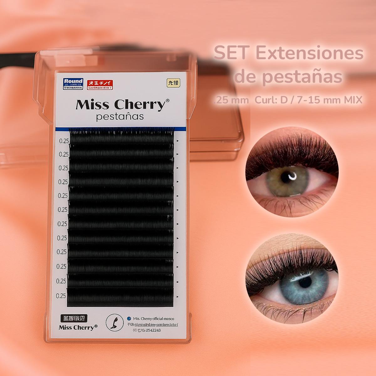 Miss Cherry SET-Professional Extensiones de pestañas .25 mm Efecto marcado y dramático Uso Profesional