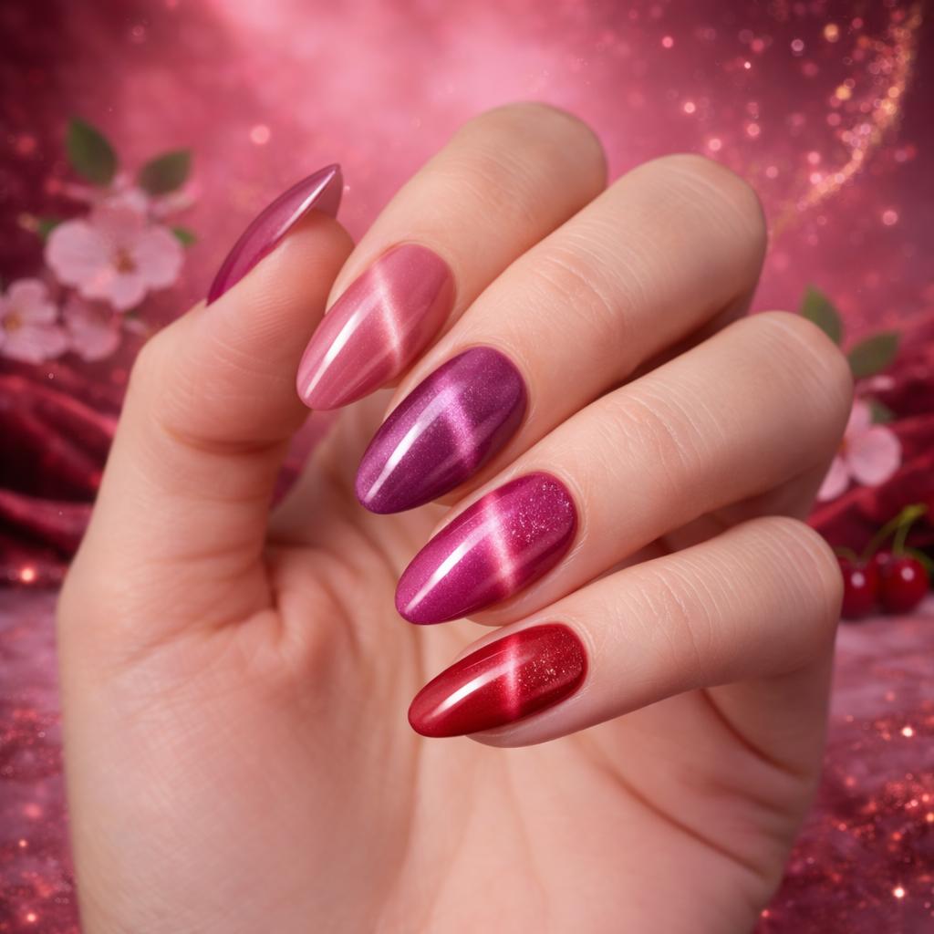 HEMATPOFree Miss Cherry Pink ojo de gato efecto para uñas manicura