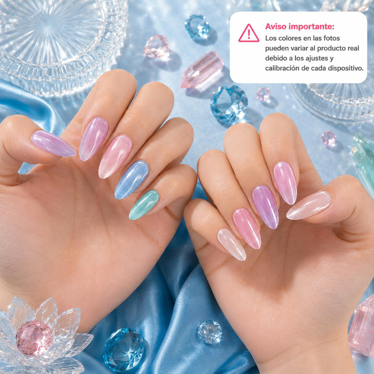 Miss Cherry Cristales gama con efecto ojo de gato uñas esmalte gel semipermanente