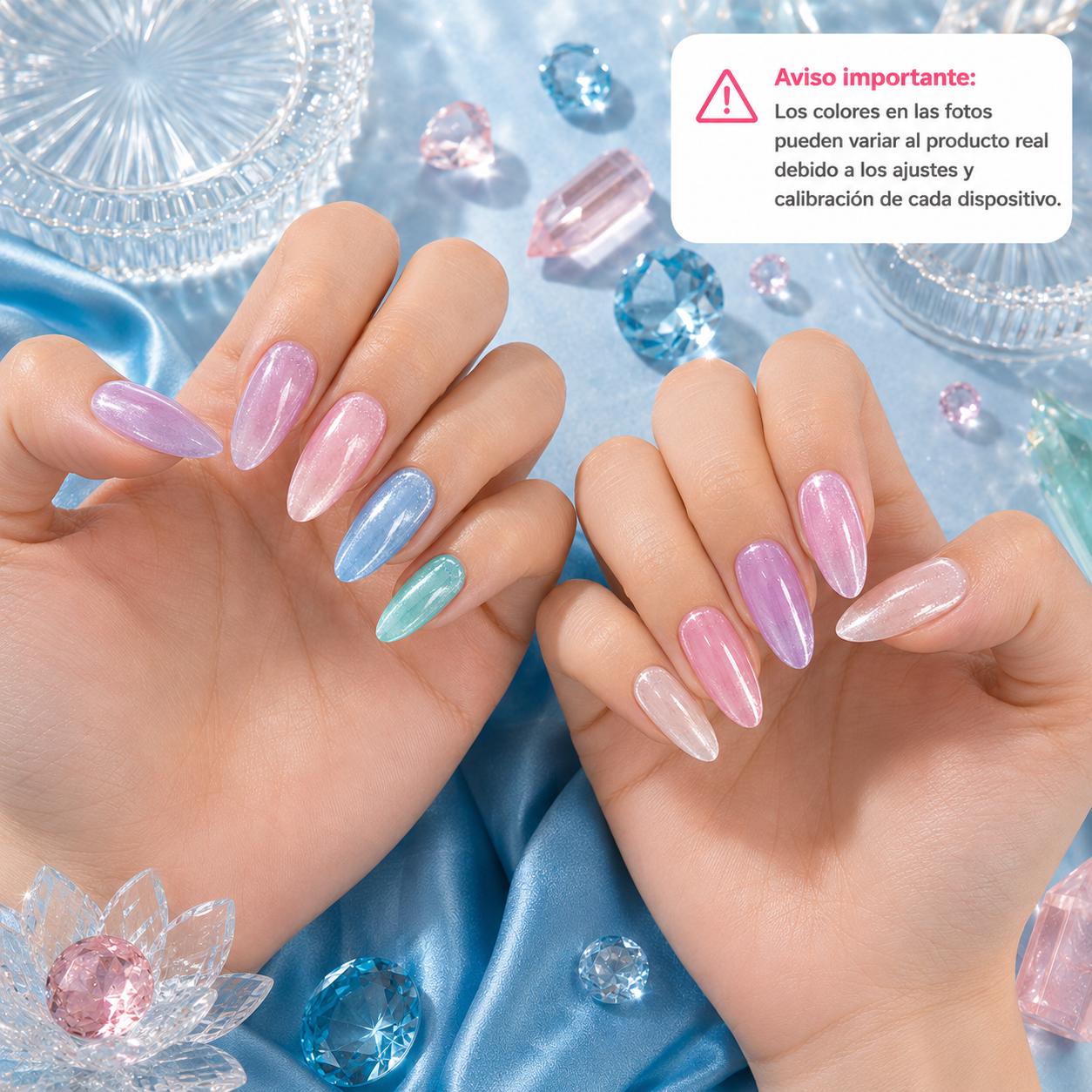 Miss Cherry Cristales gama con efecto ojo de gato uñas esmalte gel semipermanente