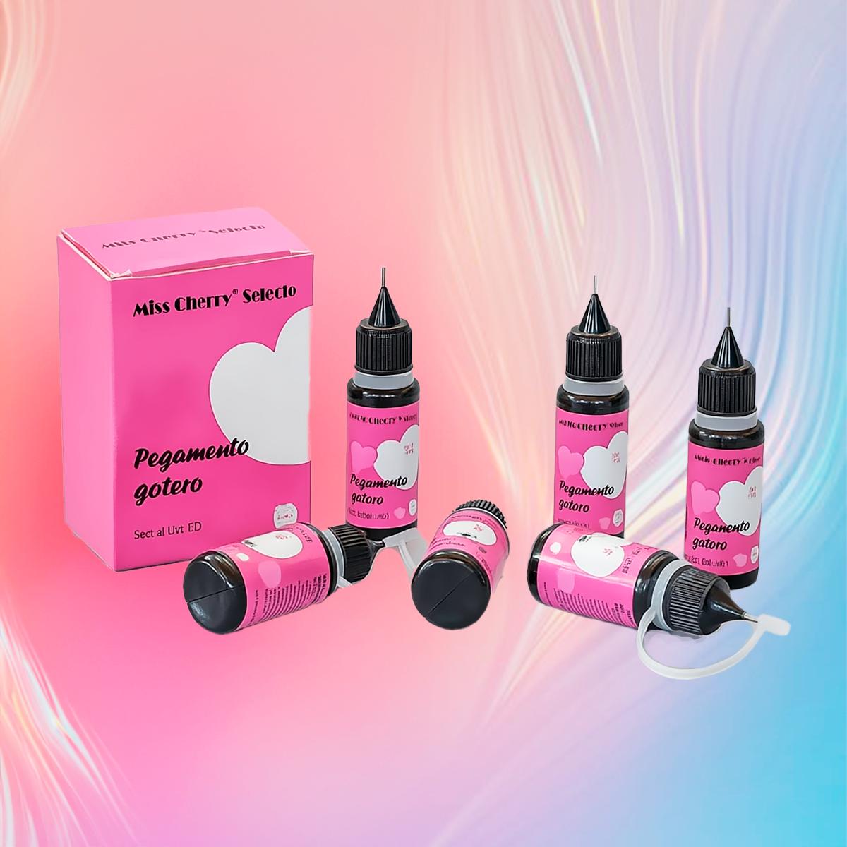 Miss Cherry Pegamento con Punta Tipo Aguaja 6 Pz pegamento gotero para el arte en uñas Art nail manicura