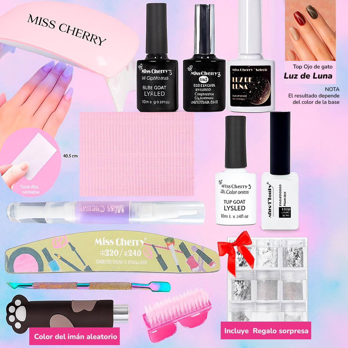 Miss Cherry Kit Cherry PRO Ojo de gato En Gel Para Uñas Con Lámpara UV semipermanente con regalo sorpresa