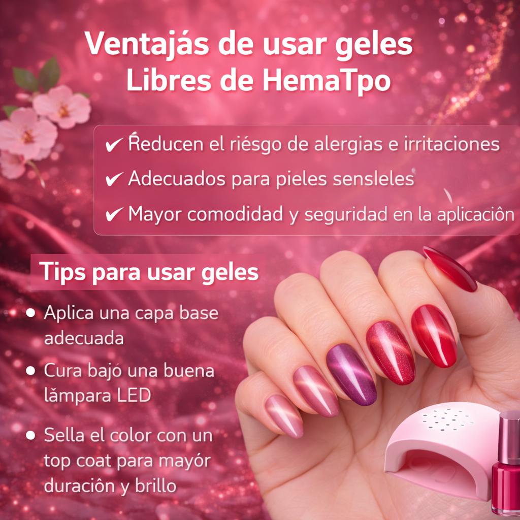 HEMATPOFree Miss Cherry Pink ojo de gato efecto para uñas manicura