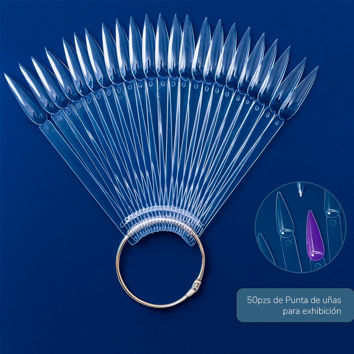 Miss Cherry Muestrario Stiletto Punta de uñas transparente 50pz Forma abanico, puntas postizas para exhibición