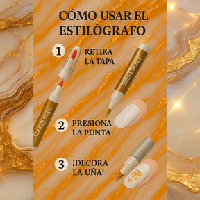 Miss Cherry Estilografo Dorado y plateado  manicuras profesional Mano Alzada Decoracion