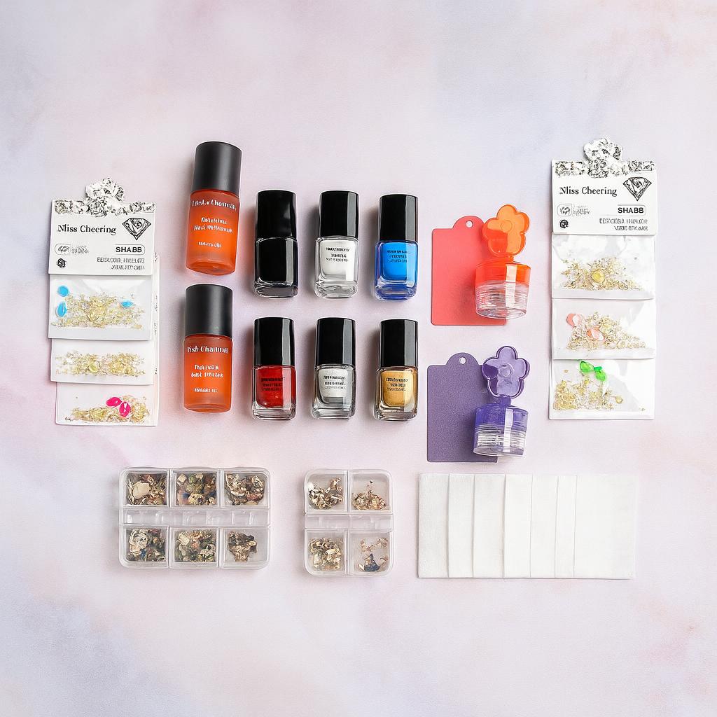 Miss Cherry Kit stamper de 6 Tintas de sellos, Gel en frio, placa de sellos y diamantes fantasía decoración  Uñas