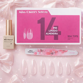 Miss Cherry Kit Tips prelimados con Rubber Gel profesional para ectension de uñas profesional