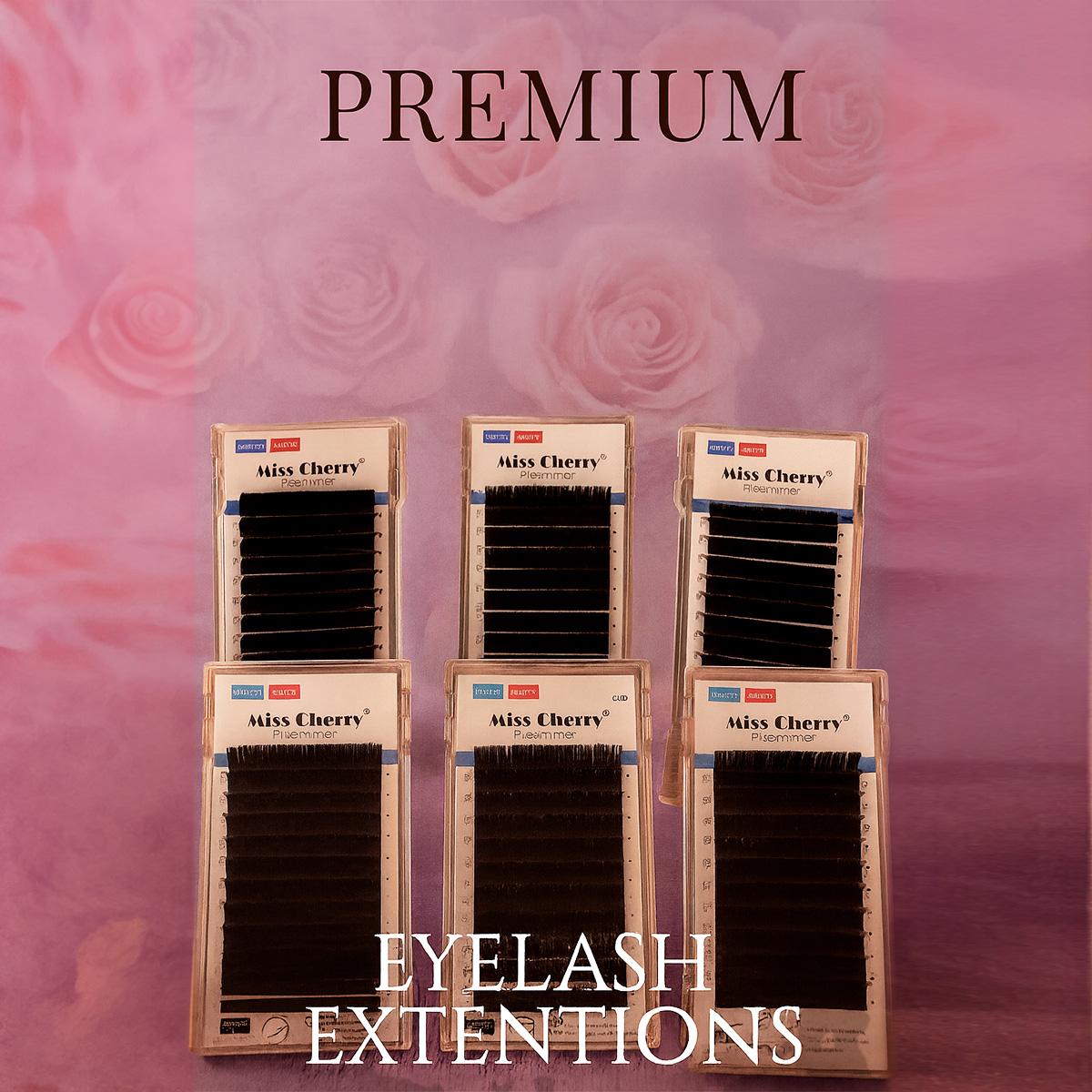 Miss Cherry SET-Professional Extensiones de pestañas .25 mm Efecto marcado y dramático Uso Profesional