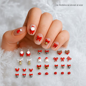 Miss Cherry Set de Adornos Navideños set de 3 Estuches de Charms de Resina Uñas Decoraciones Festivas Accesorios